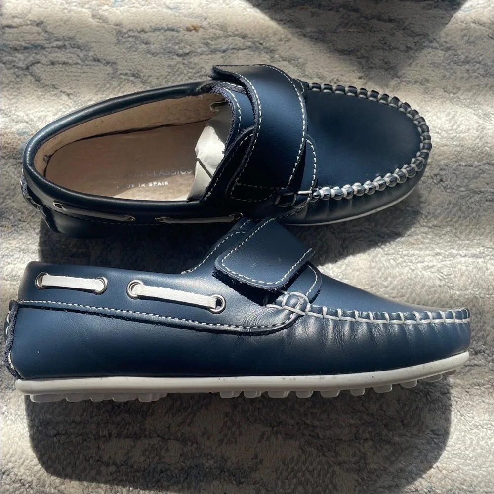 Kids Navy Leather Moccasin Loafers - Classic Slip-On Dress Shoes